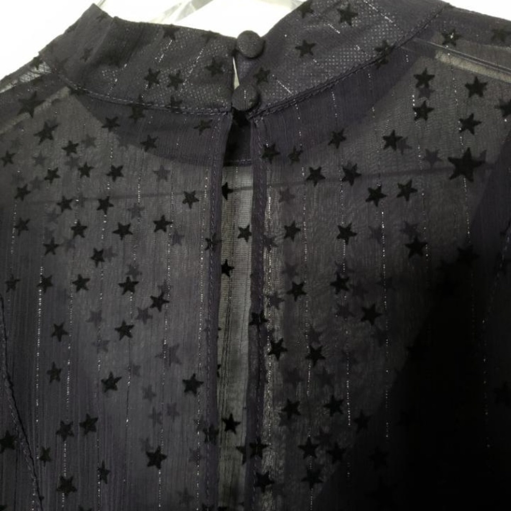 Avec Les Filles Flocked Star Ruffle Dress Navy/Blk - Picture 6 of 8